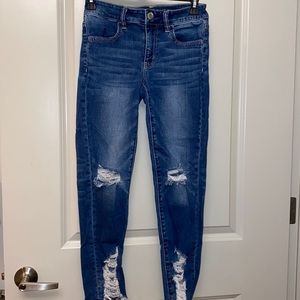 American Eagle Ripped, Stretchy, Skinny Blue Jeans
